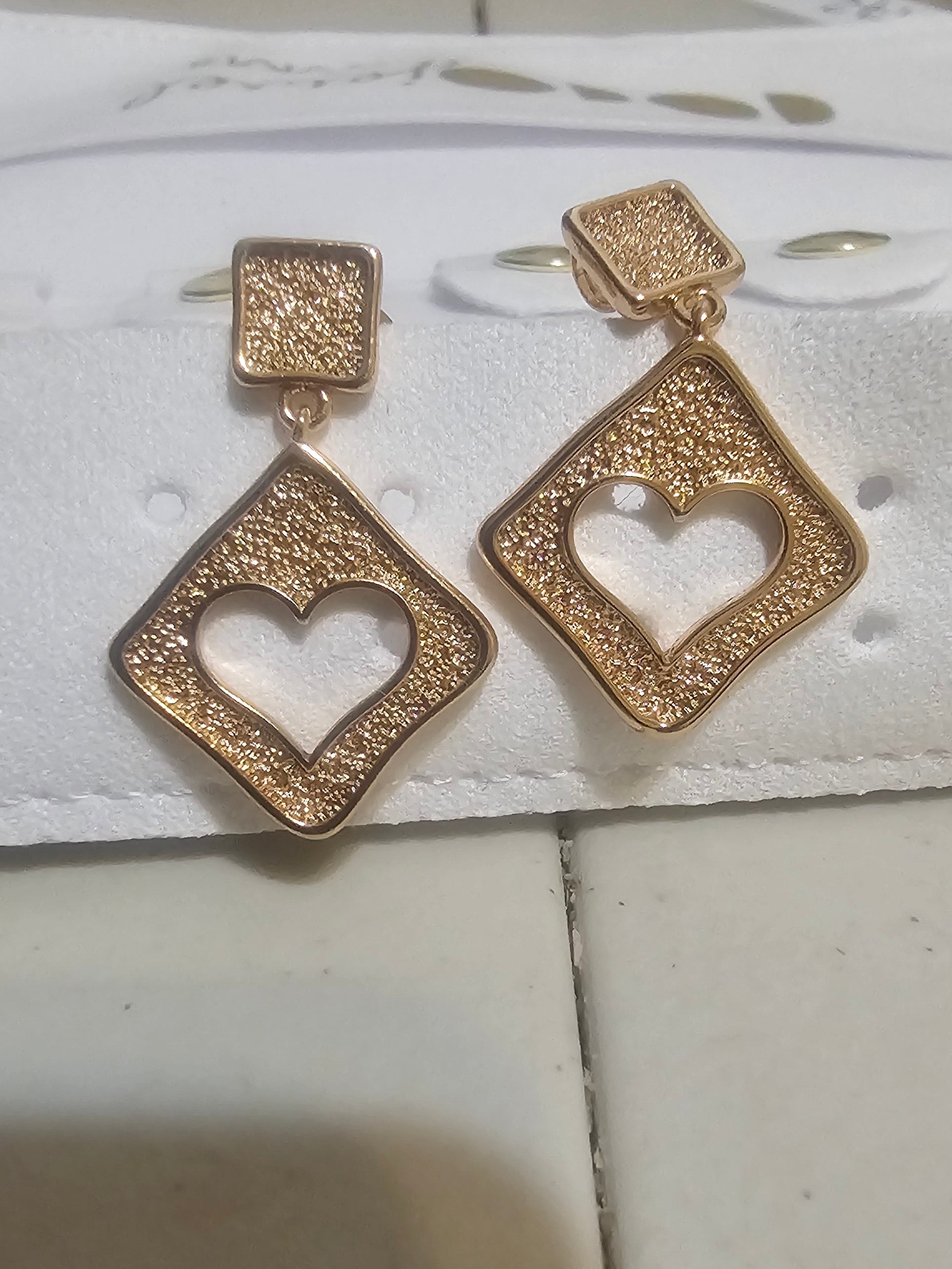 Arete Rombo y cuadro Azucarado Con Corazón